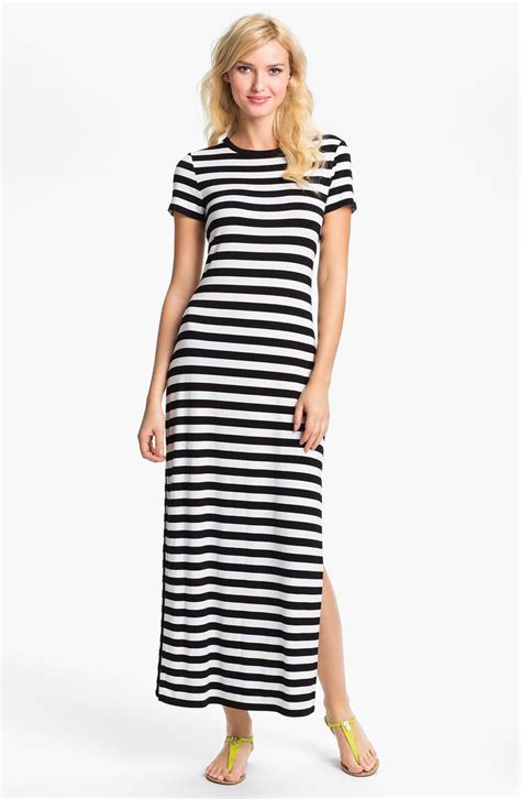 michael kors black and white striped dress|Michael Kors sleeveless maxi dress.